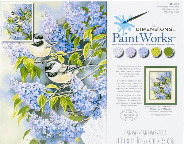 DIM91361 CHICKADEES & LILACS PAINT BY NUMBER