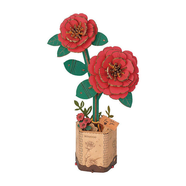 TW031 WOODEN BLOOM CRAFT RED CAMELLIA