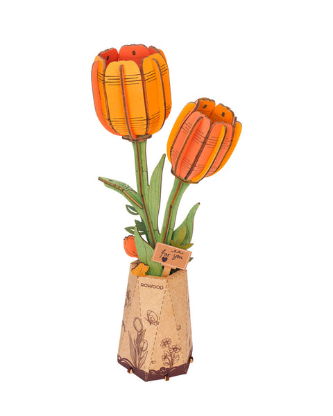 TW081 WOODEN BLOOM CRAFT ORANGE TULIP