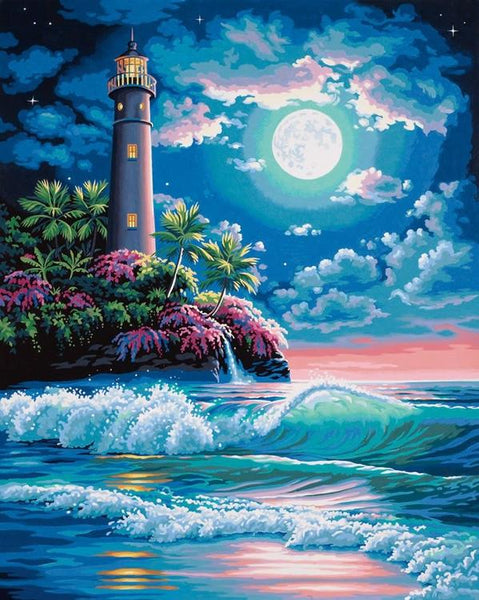 DIM7391424 LIGHTHOUSE IN MOONLIGHT PAINT BY NUMBER