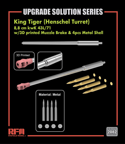 RFM2082 1/35 KING TIGER 8.8cm METAL BARREL, 3D BRAKE, 4 METAL SHELLS