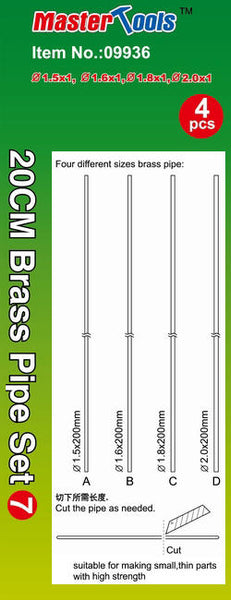 MT09936 20CM BRASS PIPE SET 4PCS ( 1.5X1, 1.6X1,1.8X1, 2.0X1)