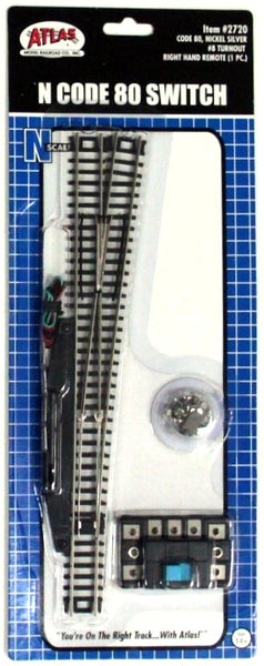 ATL2720 N CODE 80 SWITCH #8 TURNOUT RIGHT HAND REMOTE NICKEL SILVER