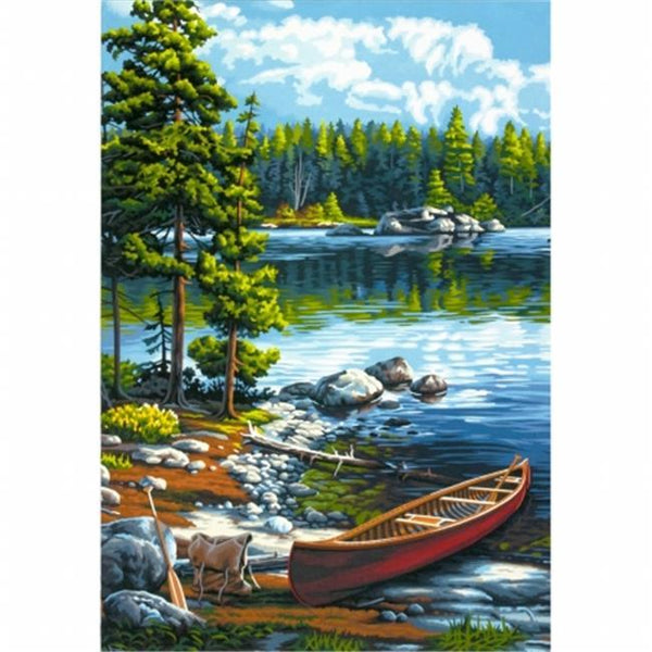 DIM91446 CANOE BY THE LAKE PAINT BY NUMBER