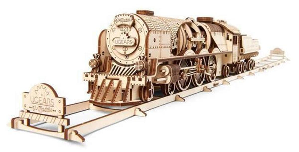UG70058 V-Express Steam Train with Tender Wooden Mechanical Model