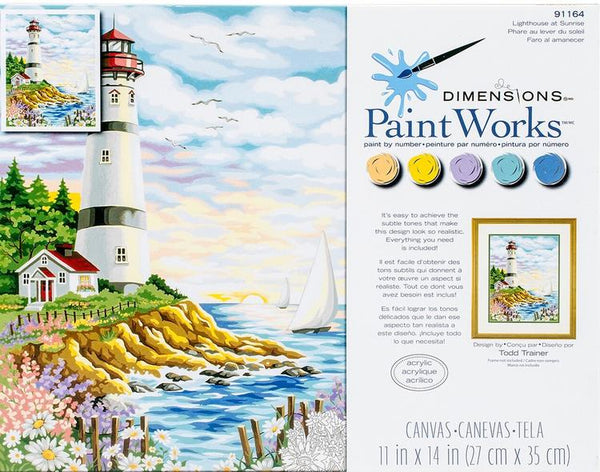 DIM91164 LIGHTHOUSE AT SUNRISE PAINT BY NUMBER